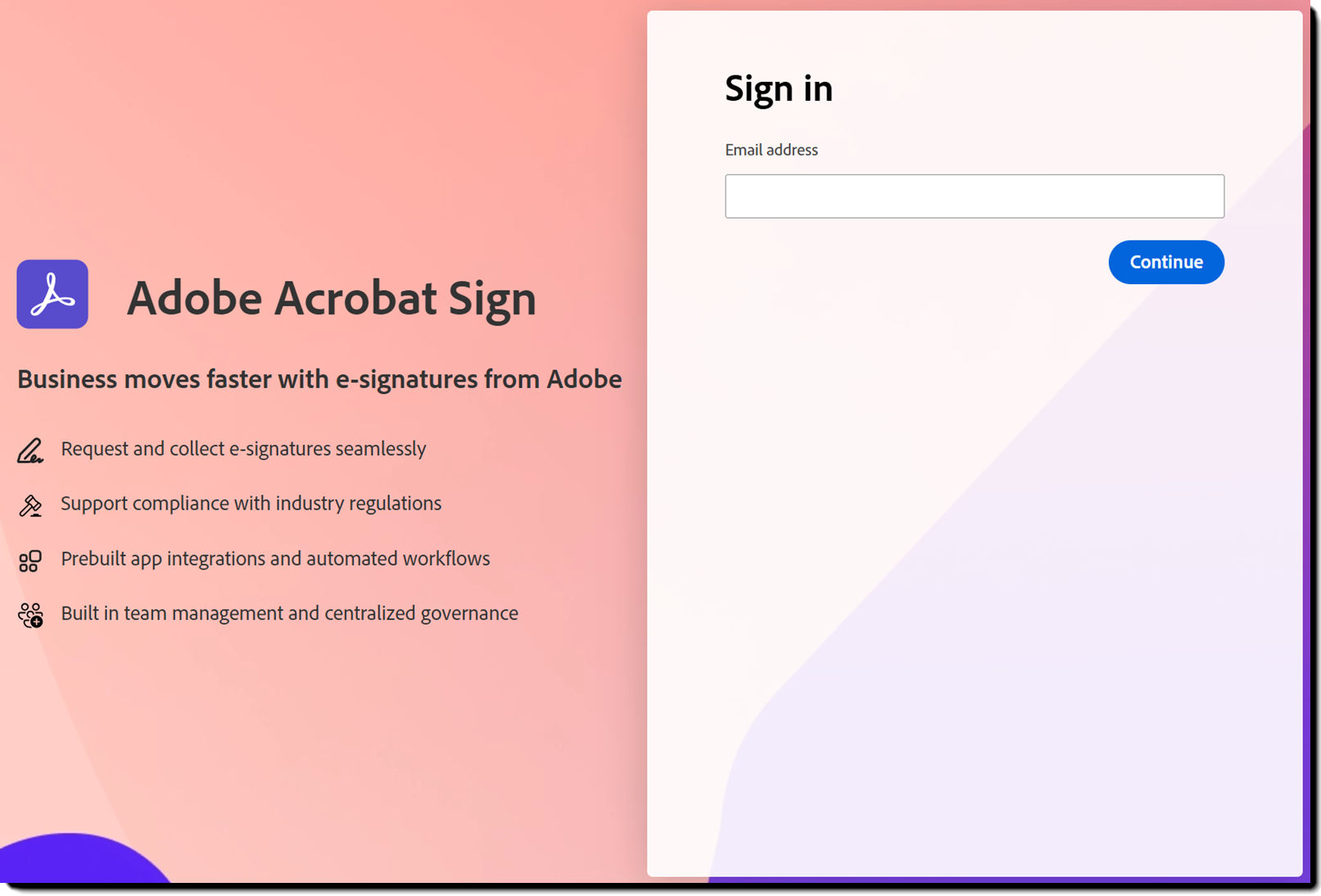Log in to Adobe Acrobat Sign Account Access